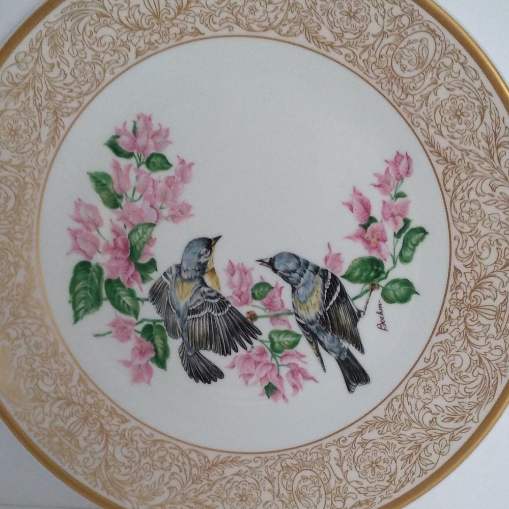Woodland Birds Of America By BOEHM Parula Warbler With Bougainvillea Plate